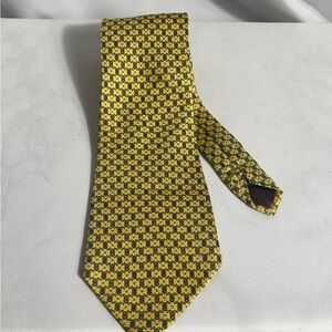 Cravatteria Venexiana Yellow and Black Patterned 100% Silk Tie Made In Italy